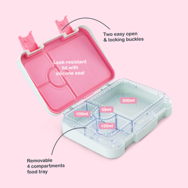 Eazy Kids – 4 Compartment Bento Lunch Box w/ Insulated Lunch Bag & Water Bottle 750ml – Bicycle Mint