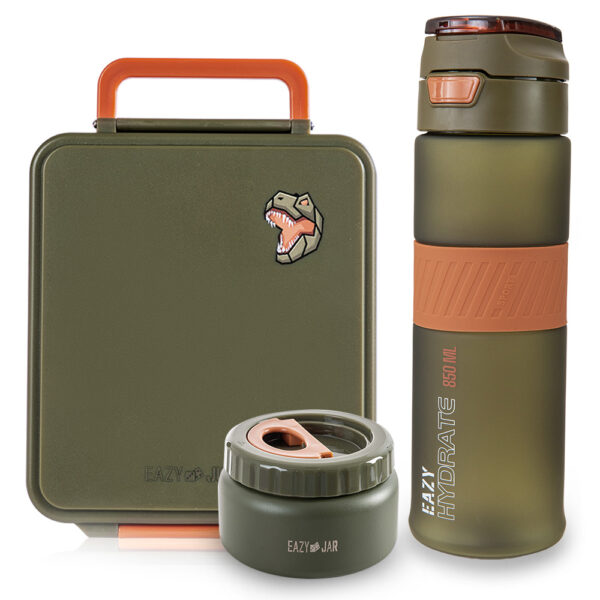 Eazy Kids – Jumbo Bento Lunch Box w/ Tritan Water Bottle 850ml – Olive Green