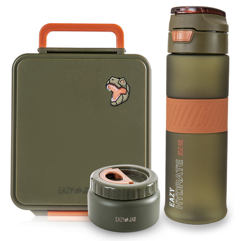 Eazy Kids - Jumbo Bento Lunch Box w/ Tritan Water Bottle 850ml – Olive Green