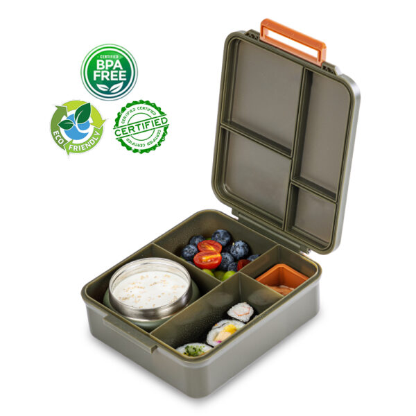 Eazy Kids – Jumbo Bento Lunch Box w/ Tritan Water Bottle 850ml – Olive Green