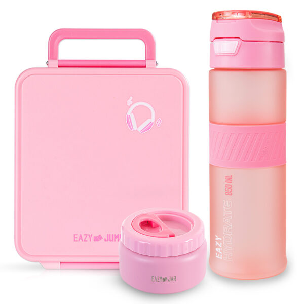 Eazy Kids – Jumbo Bento Lunch Box w/ Tritan Water Bottle 850ml – Pink