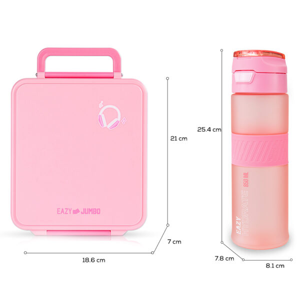 Eazy Kids – Jumbo Bento Lunch Box w/ Tritan Water Bottle 850ml – Pink