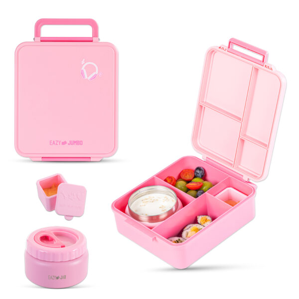 Eazy Kids – Insulated Lunch Bag w/ Jumbo Bento Lunch Box – Pink