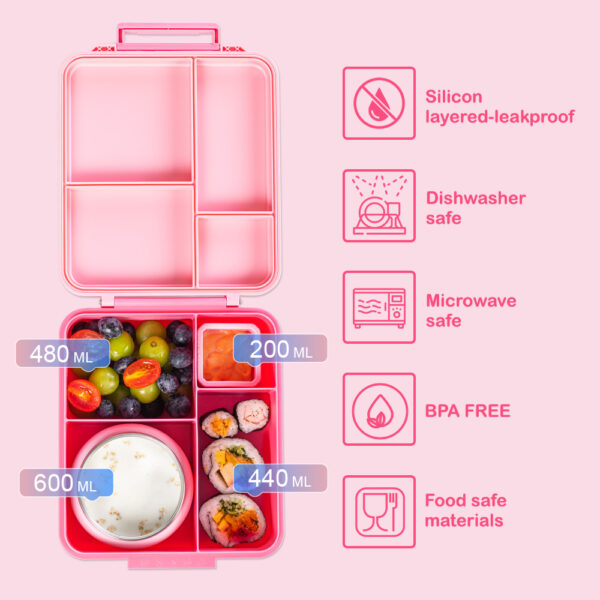 Eazy Kids – Insulated Lunch Bag w/ Jumbo Bento Lunch Box – Pink