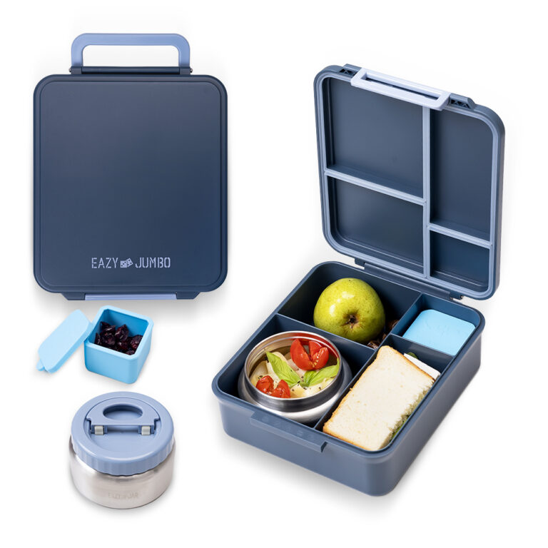 Eazy Kids - Jumbo Bento Lunch Box w/ Tritan Water Bottle 850ml – Grey
