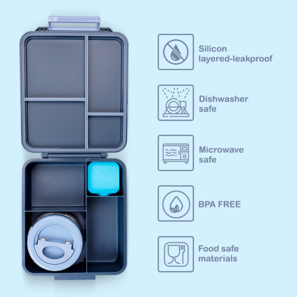 Eazy Kids – Insulated Lunch Bag w/ Jumbo Bento Lunch Box – Grey
