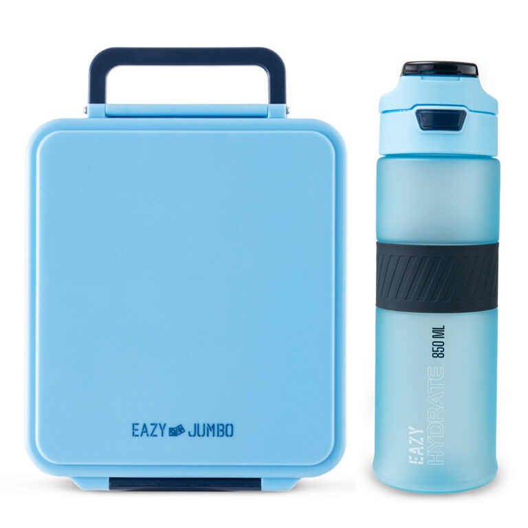Eazy Kids - Jumbo Bento Lunch Box w/ Tritan Water Bottle 850ml – Ice Blue Blast