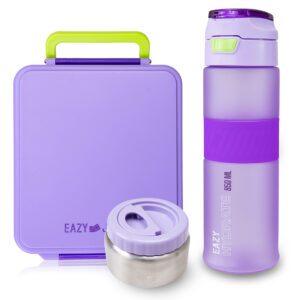 Eazy Kids – Jumbo Bento Lunch Box w/ Tritan Water Bottle 850ml – Purple