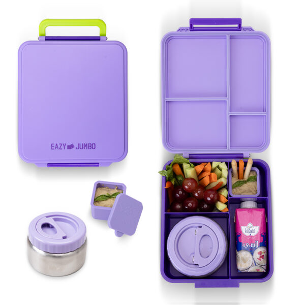 Eazy Kids – Insulated Lunch Bag w/ Jumbo Bento Lunch Box – Purple