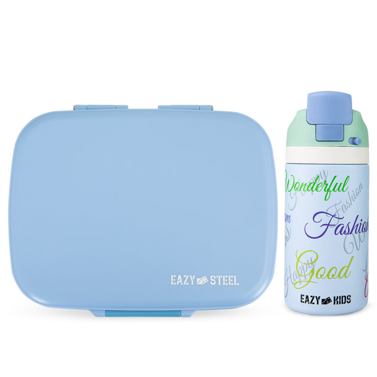 Eazy Kids  Premium Stainless Steel Lunch Box 710ml w/ Stainless Steel Water Bottle 445ml – Blue