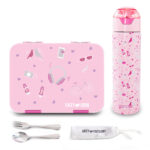 Eazy Kids – Convertible Bento Lunch Box w/ Insulated Stainless Steel Water Bottle 640ml – Life Pink