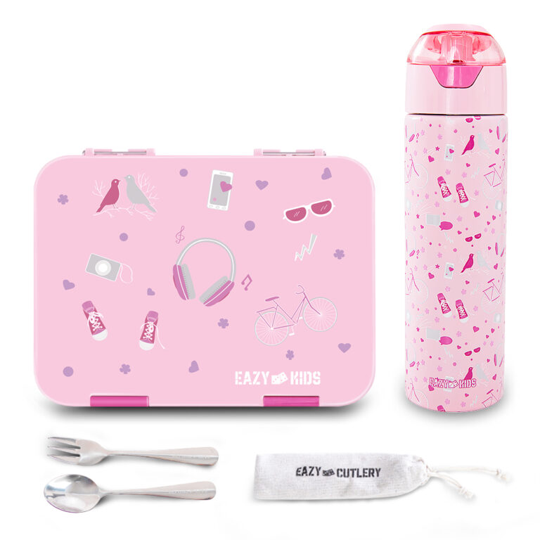 Eazy Kids - Convertible Bento Lunch Box w/ Insulated Stainless Steel Water Bottle 640ml – Life Pink