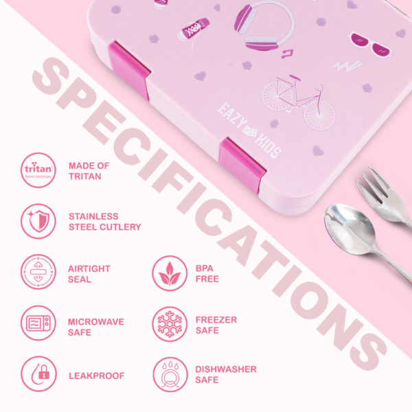 Eazy Kids – Convertible Bento Lunch Box w/ Insulated Stainless Steel Water Bottle 640ml – Life Pink