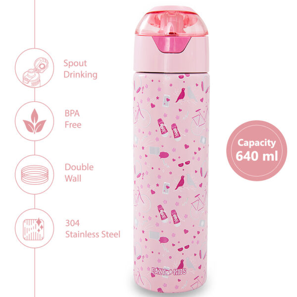Eazy Kids – Convertible Bento Lunch Box w/ Insulated Stainless Steel Water Bottle 640ml – Life Pink