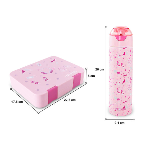 Eazy Kids – Convertible Bento Lunch Box w/ Insulated Stainless Steel Water Bottle 640ml – Life Pink