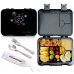 Eazy Kids – Convertible Bento Lunch Box w/ Insulated Lunch Bag – Football Black