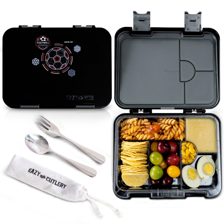 Eazy Kids - Convertible Bento Lunch Box w/ Insulated Lunch Bag – Football Black