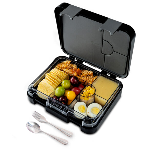 Eazy Kids – Convertible Bento Lunch Box w/ Insulated Lunch Bag – Football Black