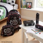 Eazy Kids – Convertible Bento Lunch Box w/ Insulated Lunch Bag – Football Black