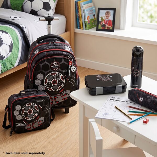 Eazy Kids – Convertible Bento Lunch Box w/ Insulated Lunch Bag – Football Black
