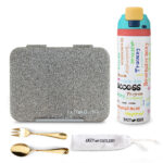 Eazy Kids – Convertible Bento Lunch Box w/ Stainless Steel Water Bottle 710ml – Glitter Ivory