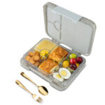 Eazy Kids – Convertible Bento Lunch Box w/ Stainless Steel Water Bottle 710ml – Glitter Ivory