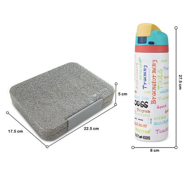 Eazy Kids – Convertible Bento Lunch Box w/ Stainless Steel Water Bottle 710ml – Glitter Ivory