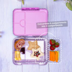 Eazy Kids – Convertible Bento Lunch Box w/ Glitter Stainless Steel Water Bottle 720ml – Glitter Purple
