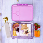 Eazy Kids – Convertible Bento Lunch Box w/ Glitter Stainless Steel Water Bottle 720ml – Glitter Purple