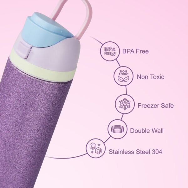 Eazy Kids – Convertible Bento Lunch Box w/ Glitter Stainless Steel Water Bottle 720ml – Glitter Purple