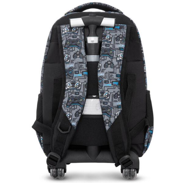 Eazy Kids – 17” Trolley School Backpack Set w/ Convertible Bento Lunch Box & Insulated Water Bottle – Gamer Grey