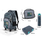 Eazy Kids – 17” Trolley School Backpack Set w/ Convertible Bento Lunch Box & Insulated Water Bottle – Gamer Grey