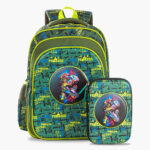 Eazy Kids – Dino School Bag Set w/ Bento Lunch Box & Spray Water Bottle – Green