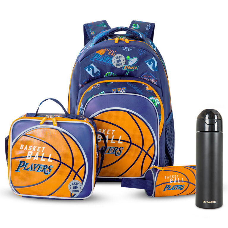 Eazy Kids - Basketball School Bag Set w/ Insulated Stainless Steel Spray Water Bottle – Blue