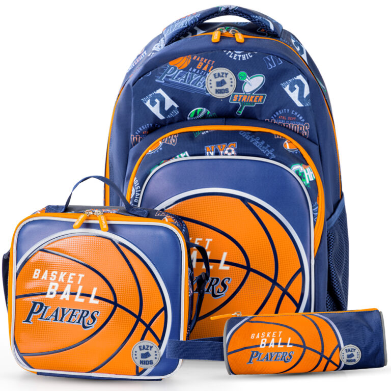 Eazy Kids - Basketball School Bag Set w/ Insulated Stainless Steel Spray Water Bottle – Blue