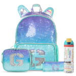 Eazy Kids – Girl Glitter School Bag Set w/ Stainless Steel Water Bottle – Green