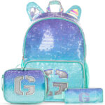 Eazy Kids – Girl Glitter School Bag Set w/ Stainless Steel Water Bottle – Green
