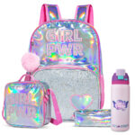 Eazy Kids – Girl Power School Bag Set w/ Stainless Steel Water Bottle – Pink