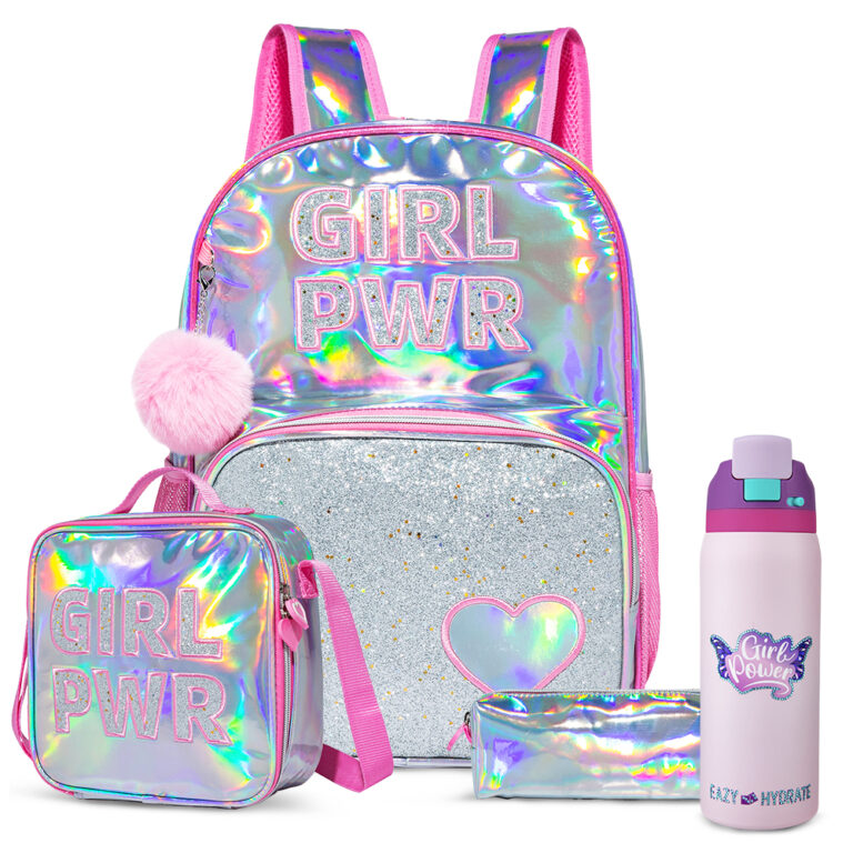 Eazy Kids - Girl Power School Bag Set w/ Stainless Steel Water Bottle – Pink
