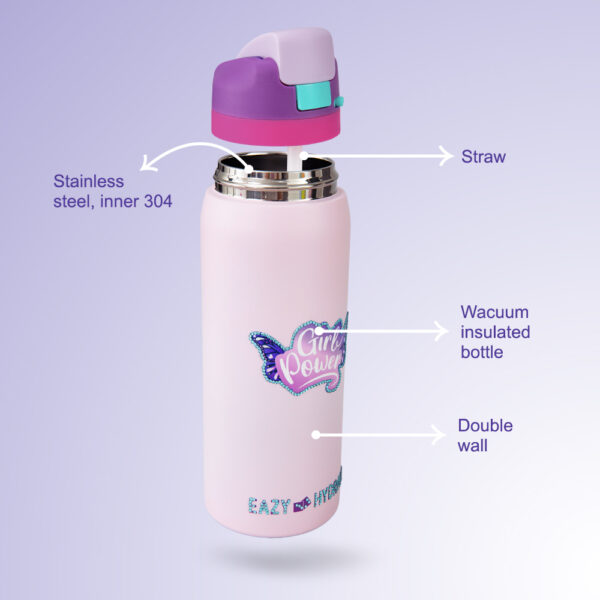 Eazy Kids – Girl Power School Bag Set w/ Stainless Steel Water Bottle – Pink