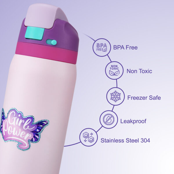 Eazy Kids – Girl Power School Bag Set w/ Stainless Steel Water Bottle – Pink
