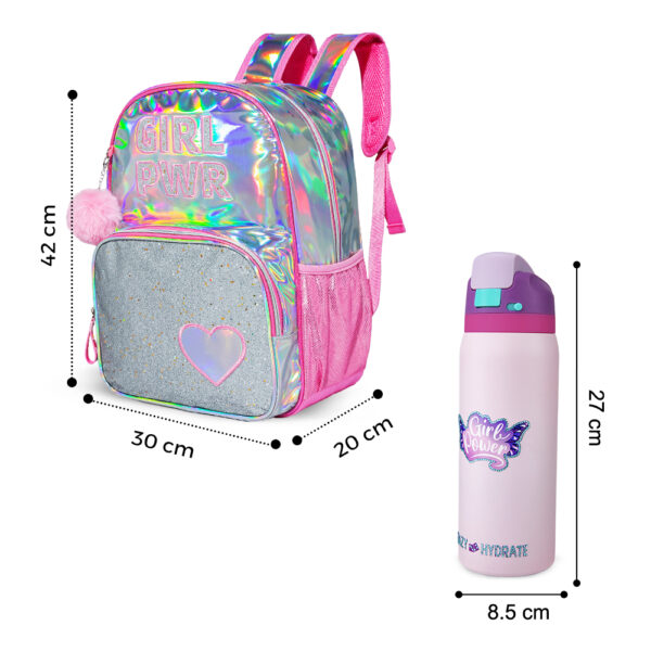 Eazy Kids – Girl Power School Bag Set w/ Stainless Steel Water Bottle – Pink