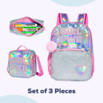 Eazy Kids – Girl Power School Bag Set w/ Stainless Steel Water Bottle – Pink