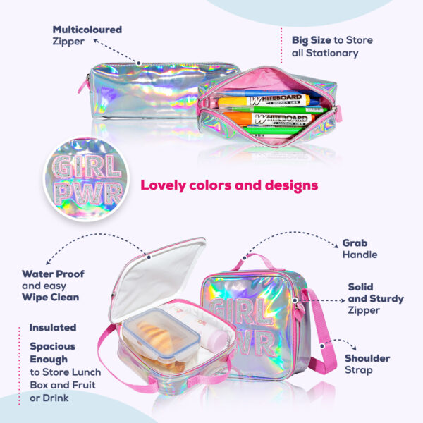 Eazy Kids – Girl Power School Bag Set w/ Stainless Steel Water Bottle – Pink