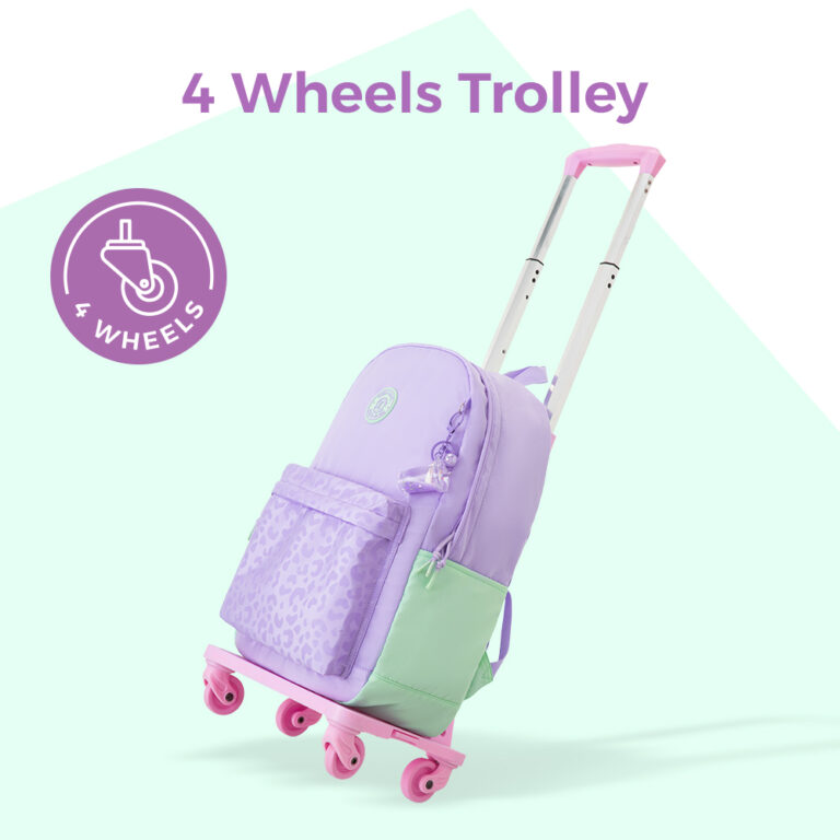 Eazy Kids - 16.5” School Backpack w/ 4-Wheel Trolley–Lightweight Laptop School Bag Set, Glow Backpack Pink