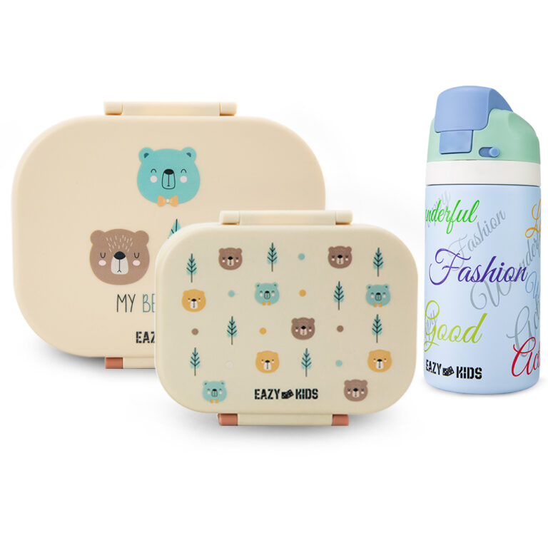 Eazy Kids - Bento Lunch Box Set of 2 w/ Stainless Steel Water Bottle 445ml – Ivory
