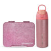 Eazy Kids – Glitter Stainless Steel Water Bottle 720ml w/ Convertible Bento Lunch Box – Glitter Pink