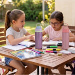 Eazy Kids – Glitter Stainless Steel Water Bottle 720ml w/ Convertible Bento Lunch Box – Glitter Pink