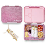 Eazy Kids – Glitter Stainless Steel Water Bottle 720ml w/ Convertible Bento Lunch Box – Glitter Pink