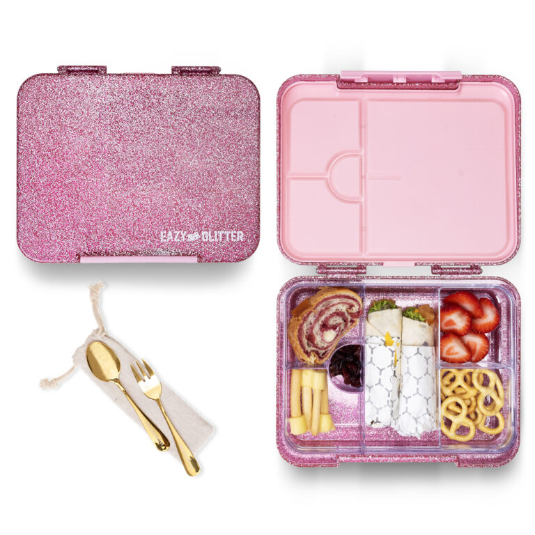 Eazy Kids - Glitter Stainless Steel Water Bottle 720ml w/ Convertible Bento Lunch Box – Glitter Pink